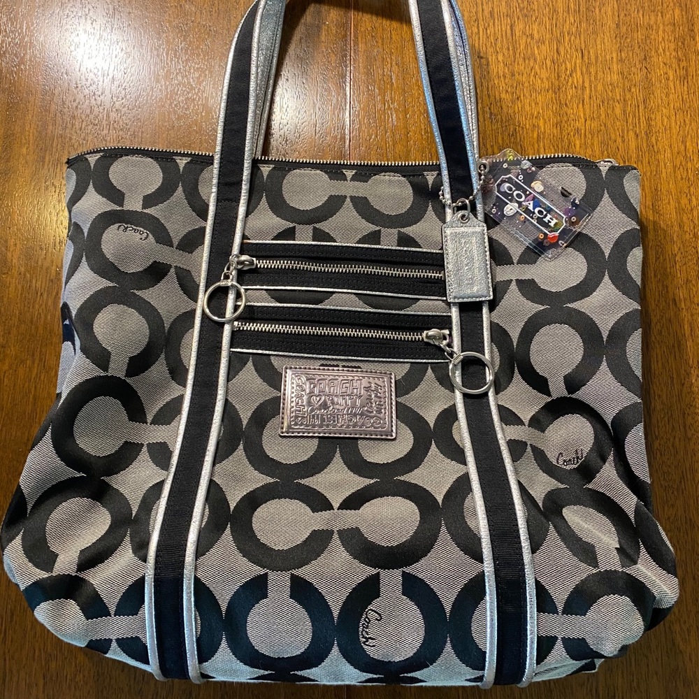 Coach Poppy Black and Silver Tote
